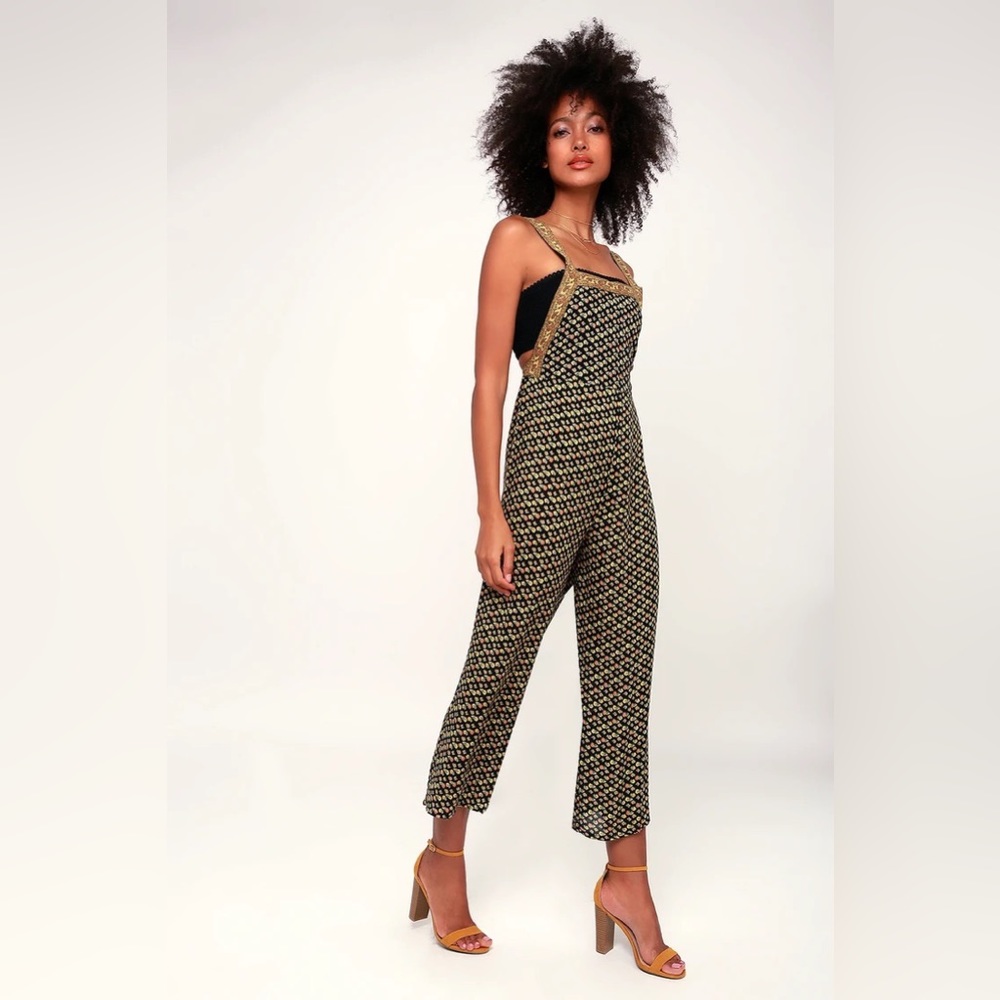 Amuse Society Black Floral Wide- Leg jumpsuit